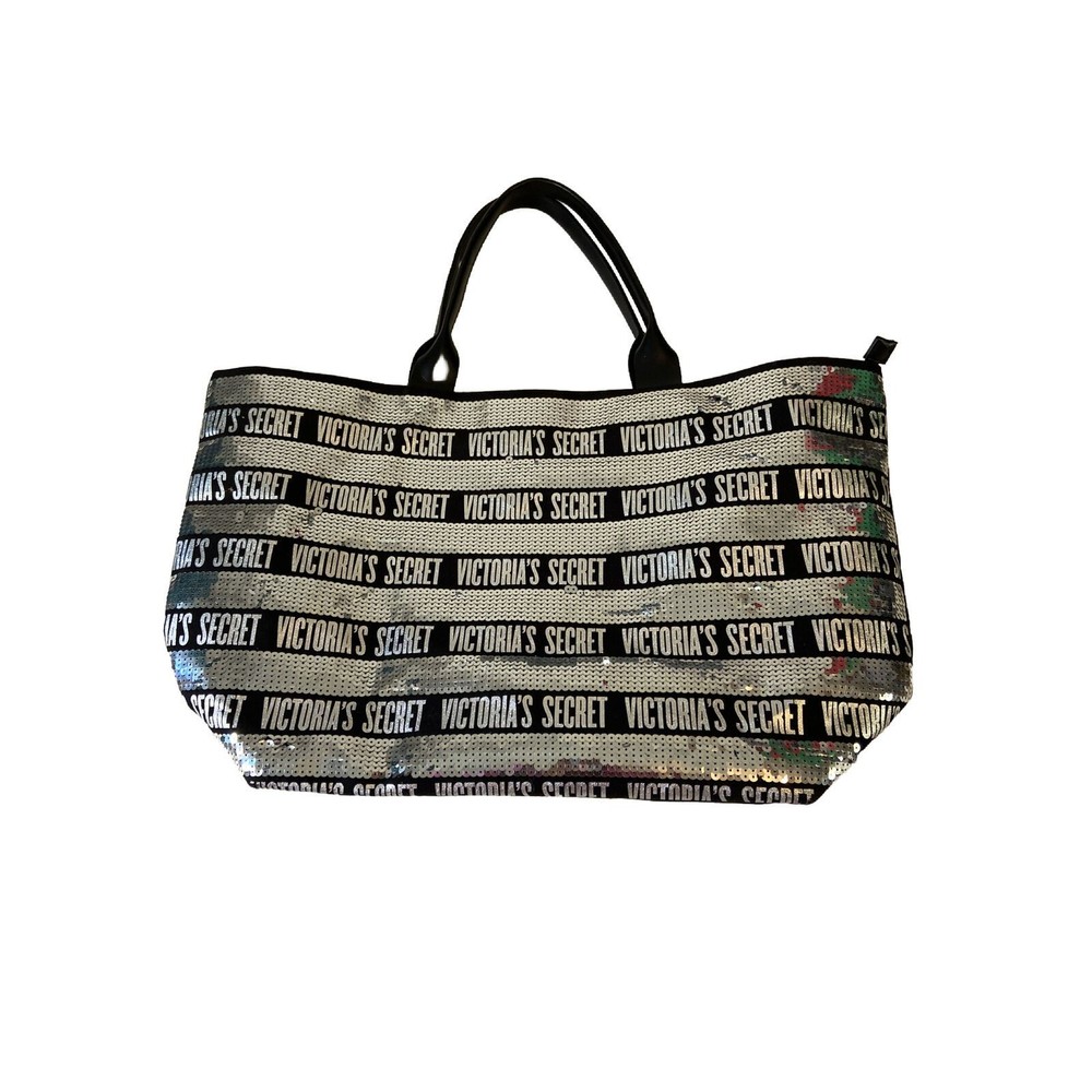 Victoria’s Secret VS LIMITED Edition Bag Tote SEQUINS BLING Silver/black